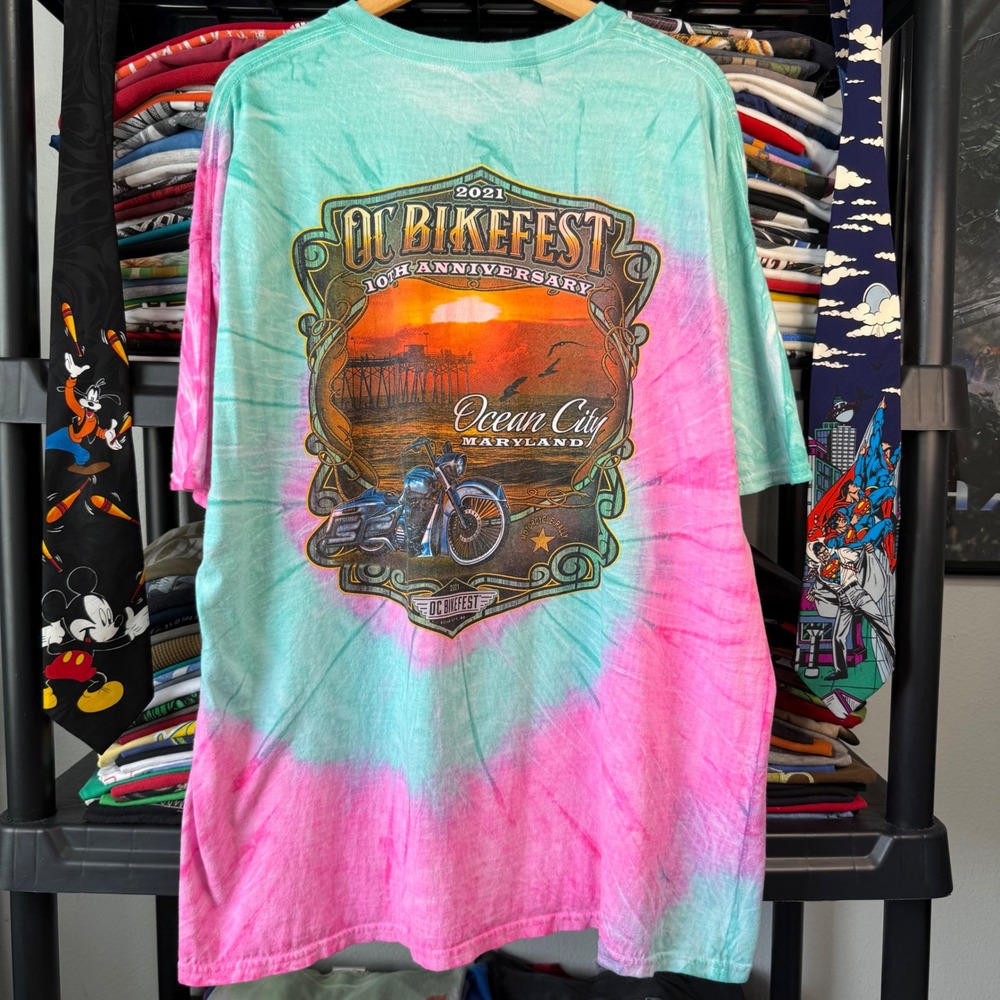Modern Pink Teal OC BikeFest 10th Anniversary Ocean City Maryland T-Shirt 3XL